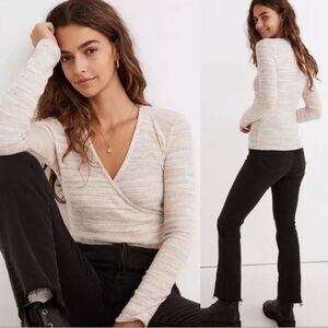 Women’s Madewell Ribbed Knit space Dye Faux Wrap Top SzL